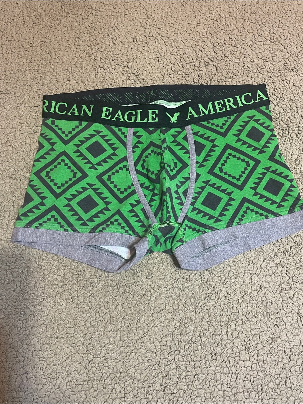 American Eagle Outfitters Green Geometric Print Boxer Briefs with Gray Trim